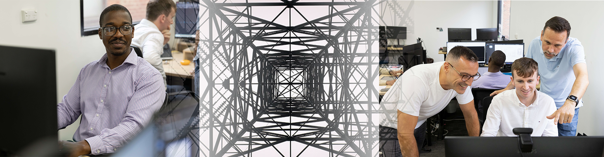Photographs of the RSP team and high voltage power pole collaged