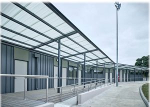 Community recreation pavilion engineering design with accessible and sustainable building services